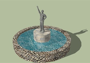 园林景观水池人物雕塑SU(草图大师)模型