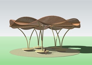 某现代风格园林景观独特造型亭子SU(草图大师)模型