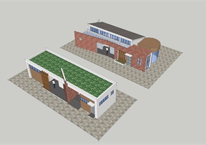 公厕建筑SU(草图大师)模型带CAD平面图2套
