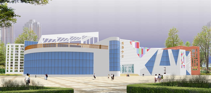 三层现代风格大学生活动中心（含CAD PSD SU）展板
