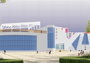三层现代风格大学生活动中心（含CAD PSD SU(草图大师)）展板