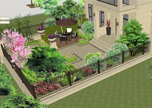法式别墅庭院花园景观方案ＳＵ模型