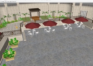 欧式下沉泳池休闲庭院ＳＵ景观模型
