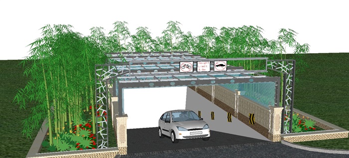 现代地下停车场入口玻璃雨棚ＳＵ模型(4)