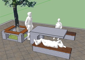 简约石桌凳及树池设计SU(草图大师)模型
