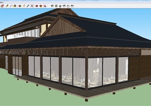 日式自助餐馆建筑与室内方案SU(草图大师)模型