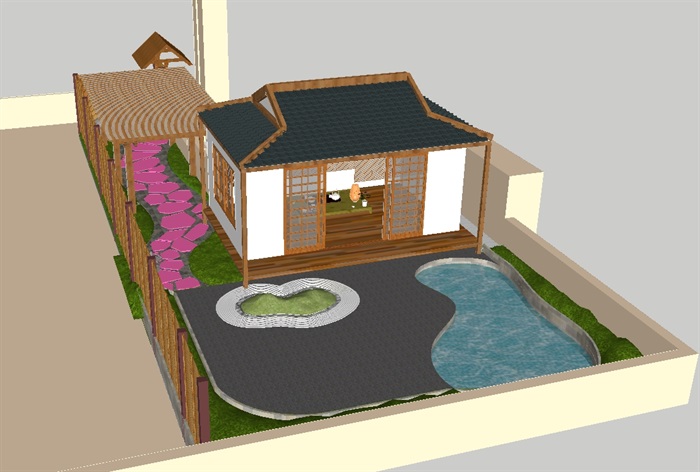 日式温泉度假别墅与庭院SU模型(5)