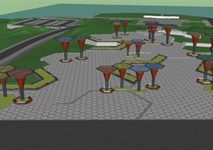 现代公园入口广场景观方案SU(草图大师)模型