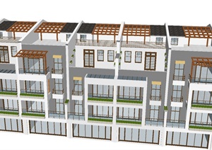 新中式联排别墅与一层沿街商铺SU(草图大师)模型