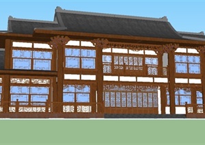 古典中式书院多层建筑SU(草图大师)模型