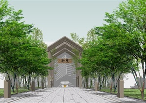 新中式会所室外景观方案设计ＳＵ模型