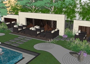 新中式楼间屋顶花园景观方案ＳＵ模型