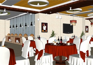 欧式风格酒店宴会厅装潢方案ＳＵ模型