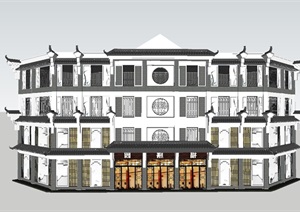 一个徽派餐馆外立面改造方案ＳＵ模型