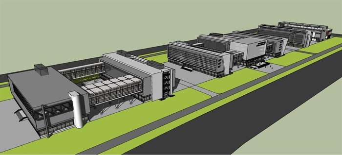 现代工业建筑基地SU模型(1)