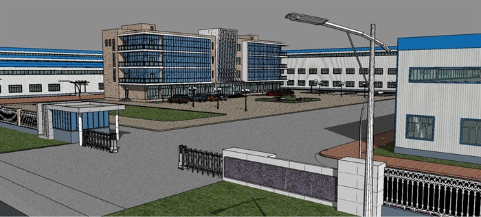 现代工厂建筑+办公楼SU模型(2)