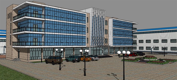 现代工厂建筑+办公楼SU模型(3)
