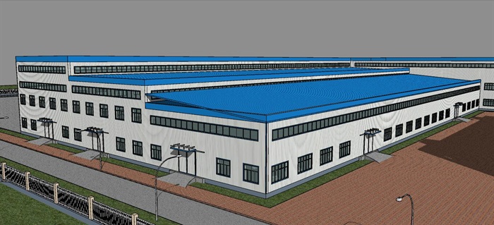 现代工厂建筑+办公楼SU模型(5)
