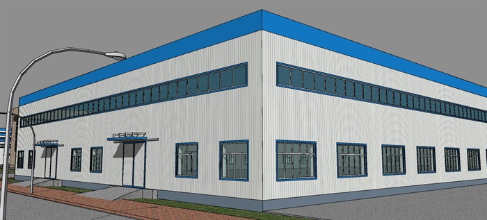 现代工厂建筑+办公楼SU模型(6)