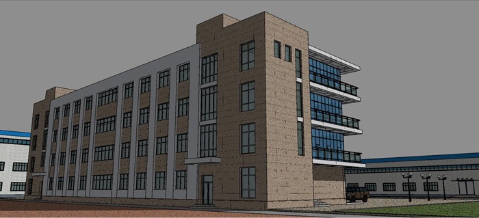 现代工厂建筑+办公楼SU模型(7)