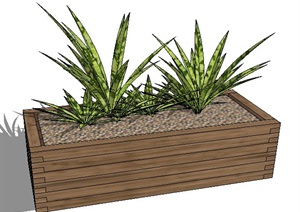 简约木制花池种植箱SU(草图大师)模型