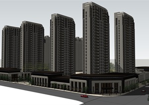 新古典详细完整的住宅小区建筑楼SU(草图大师)模型