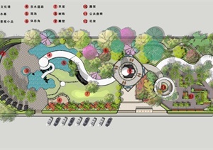 景观设计校园公共绿地设计SU(草图大师)模型