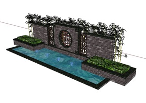 详细完整的水景景墙SU(草图大师)模型