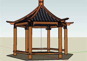 新中式木制六角亭设计SU(草图大师)模型