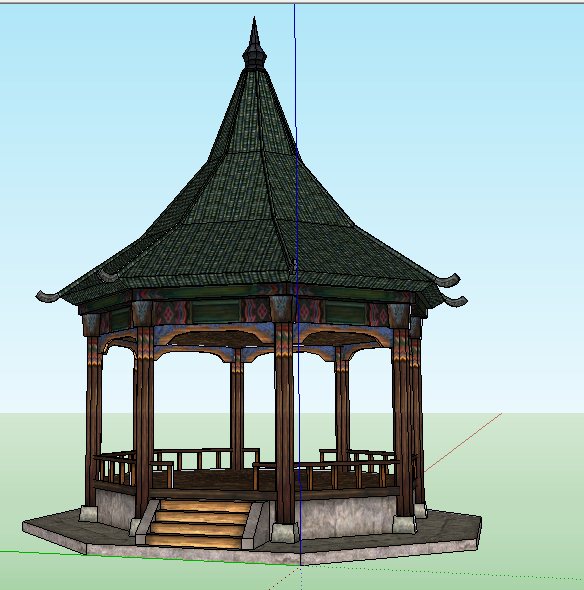 中式尖顶八角亭设计su模型(1)