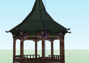 中式尖顶八角亭设计SU(草图大师)模型