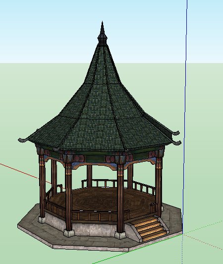 中式尖顶八角亭设计su模型(3)