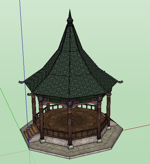 中式尖顶八角亭设计su模型(2)