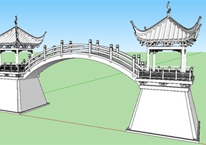 经典中式风格廊桥风雨桥SU(草图大师)模型