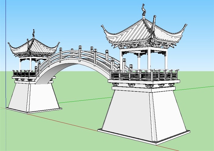 经典中式风格廊桥风雨桥su模型(2)
