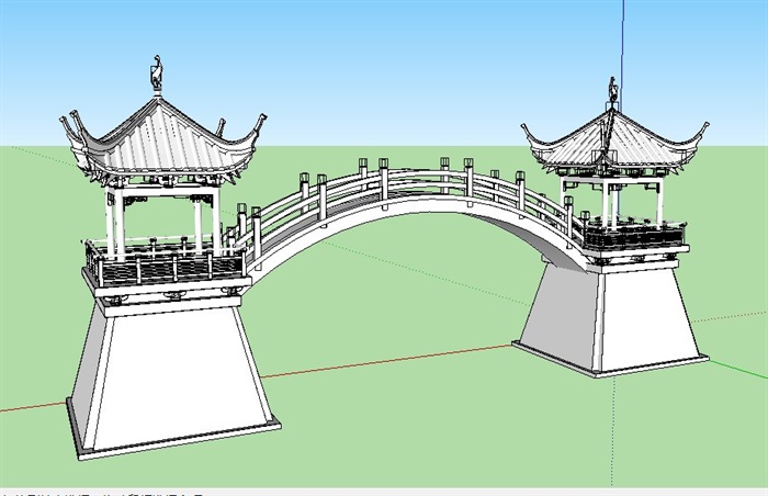 经典中式风格廊桥风雨桥su模型(3)