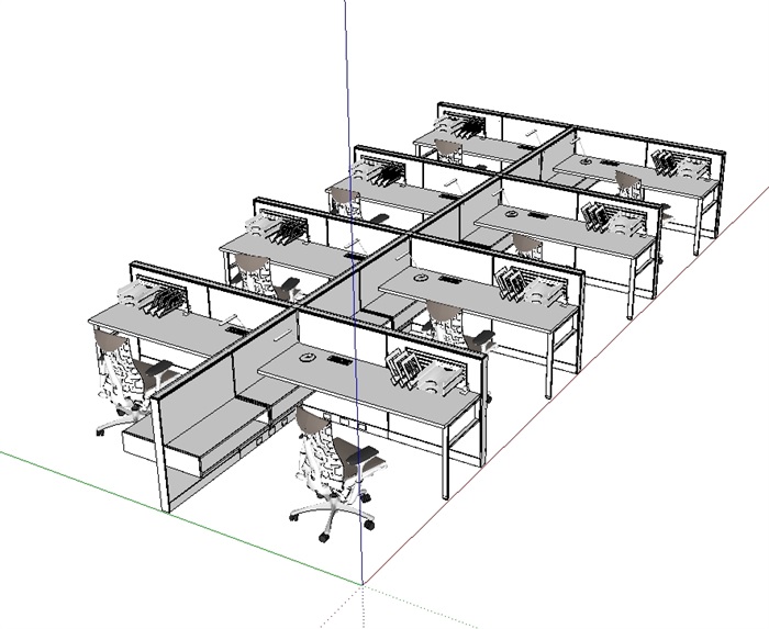 办公桌椅整体设计su模型(1)
