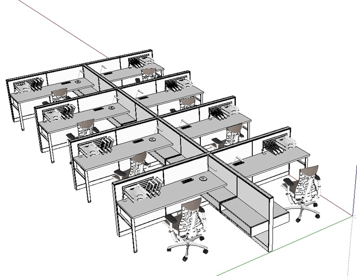办公桌椅整体设计su模型(2)