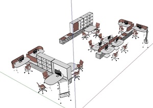 办公桌椅现代素材SU(草图大师)模型