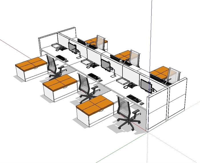 现代办公室办公桌椅素材su模型(2)