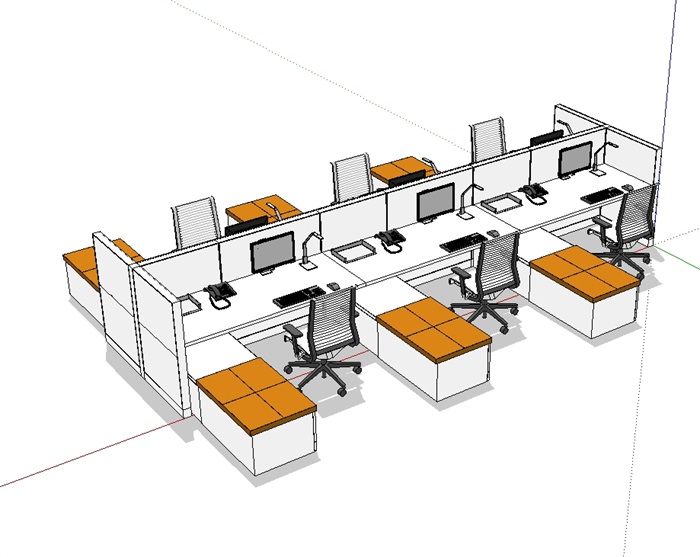 现代办公室办公桌椅素材su模型(3)