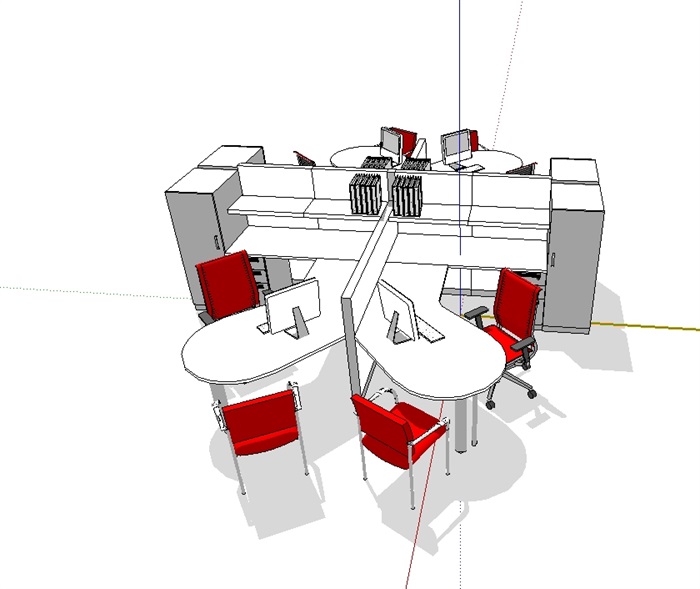 现代室内办公桌椅组合su模型(1)