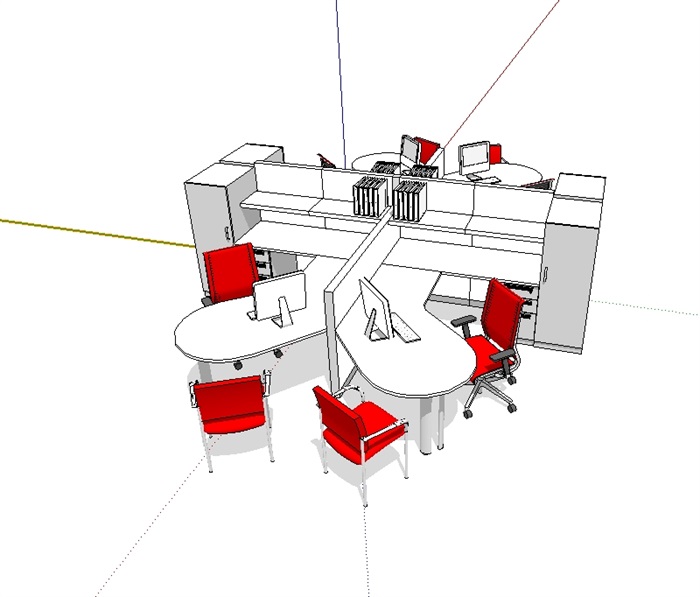 现代室内办公桌椅组合su模型(3)