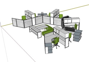 现代经典的办公桌椅组合SU(草图大师)模型