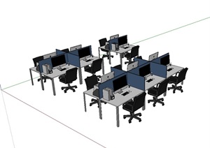 现代室内详细办公桌椅SU(草图大师)模型