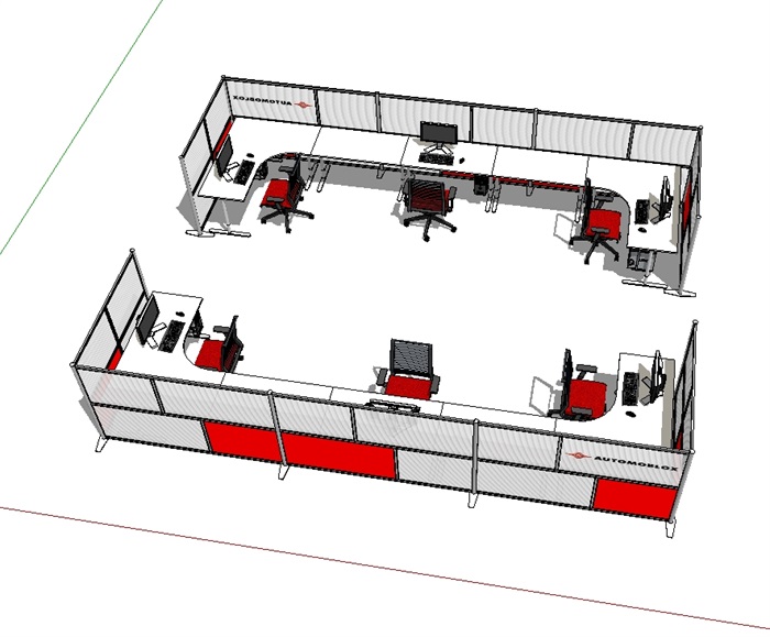 精致的室内办公桌椅su模型(1)