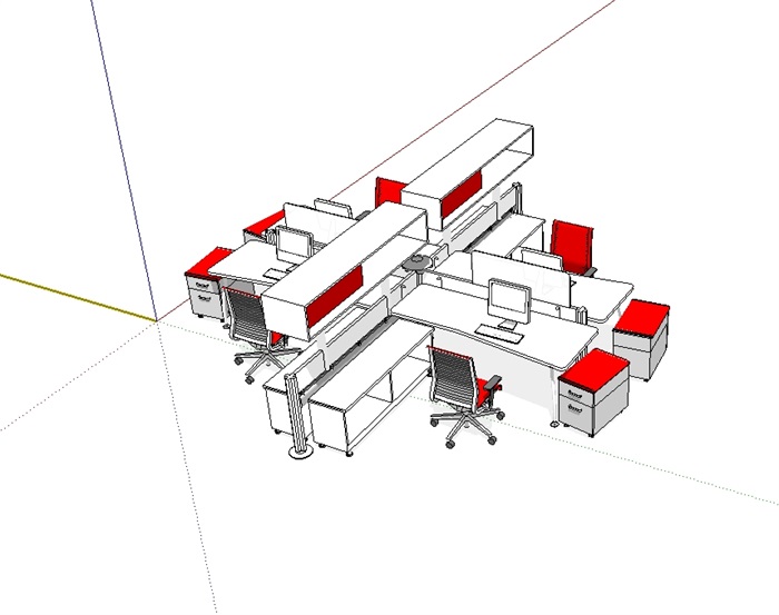 某室内办公空间办公桌椅su模型(1)