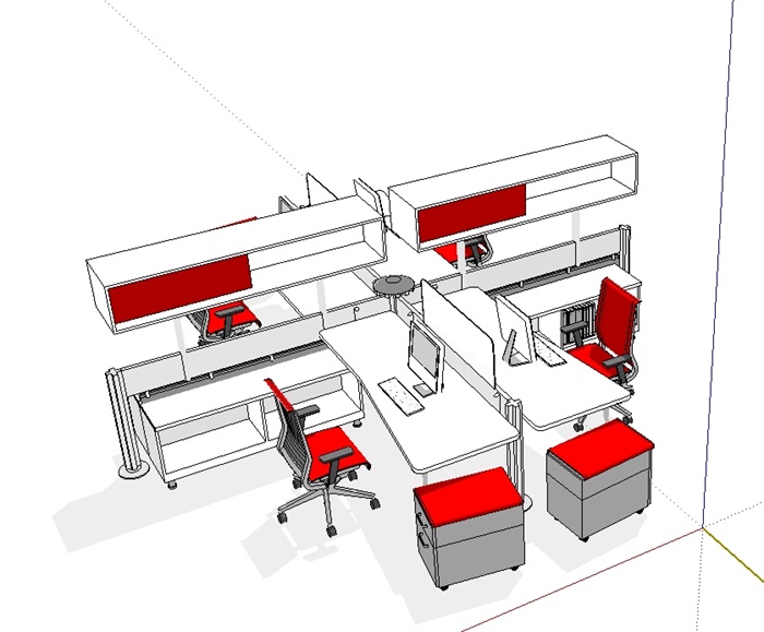 某室内办公空间办公桌椅su模型(3)