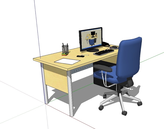 室内完整详细办公桌椅su模型(1)
