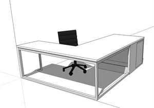 现代详细的室内办公桌椅模型